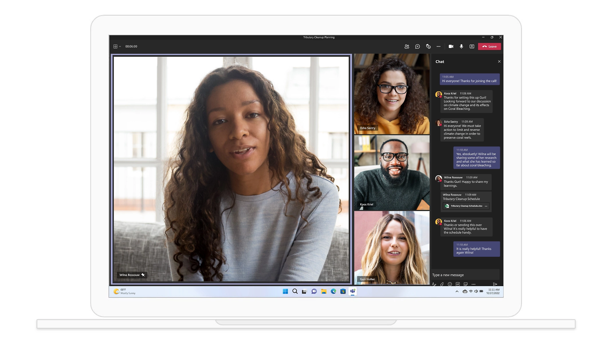 Una videollamada en Teams con nueve participantes.
